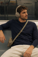 Erkek Bisiklet Yaka Regular Fit Dokulu Sweatshirt-Lacivert