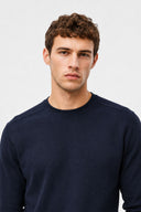 Erkek Bisiklet Yaka Regular Fit Dokulu Sweatshirt-Lacivert