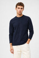 Erkek Bisiklet Yaka Regular Fit Dokulu Sweatshirt-Lacivert