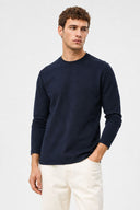Erkek Bisiklet Yaka Regular Fit Dokulu Sweatshirt-Lacivert