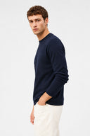 Erkek Bisiklet Yaka Regular Fit Dokulu Sweatshirt-Lacivert
