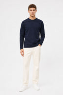 Erkek Bisiklet Yaka Regular Fit Dokulu Sweatshirt-Lacivert