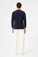 Erkek Bisiklet Yaka Regular Fit Dokulu Sweatshirt-Lacivert
