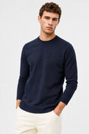 Erkek Bisiklet Yaka Regular Fit Dokulu Sweatshirt-Lacivert