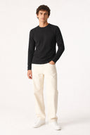 Erkek Bisiklet Yaka Regular Fit Dokulu Sweatshirt-Siyah