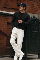 Erkek Bisiklet Yaka Regular Fit Dokulu Sweatshirt-Siyah
