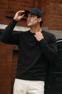 Erkek Bisiklet Yaka Regular Fit Dokulu Sweatshirt-Siyah