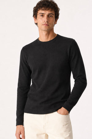 Erkek Bisiklet Yaka Regular Fit Dokulu Sweatshirt-Siyah
