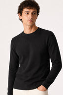 Erkek Bisiklet Yaka Regular Fit Dokulu Sweatshirt-Siyah