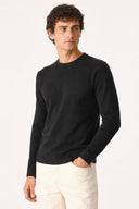 Erkek Bisiklet Yaka Regular Fit Dokulu Sweatshirt-Siyah