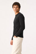 Erkek Bisiklet Yaka Regular Fit Dokulu Sweatshirt-Siyah