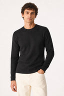 Erkek Bisiklet Yaka Regular Fit Dokulu Sweatshirt-Siyah