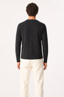 Erkek Bisiklet Yaka Regular Fit Dokulu Sweatshirt-Siyah
