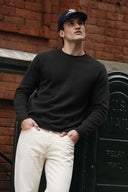 Erkek Bisiklet Yaka Regular Fit Dokulu Sweatshirt-Siyah