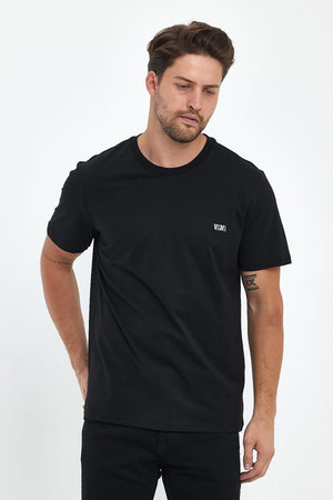 Erkek Bisiklet Yaka Logo Baskılı Regular Fit Tişört - SİYAH