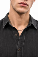 Erkek Black Indigo Lyocell Jean Gömlek-Black Indigo