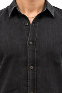 Erkek Black Indigo Lyocell Jean Gömlek-Black Indigo