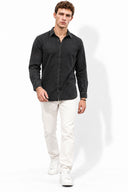 Erkek Black Indigo Lyocell Jean Gömlek-Black Indigo