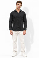 Erkek Black Indigo Lyocell Jean Gömlek-Black Indigo