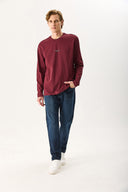 Erkek Brand Baskılı Bisiklet Yaka Regular Fit Tişört %100 Pamuk - Bordo