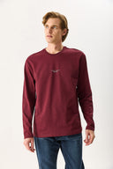 Erkek Brand Baskılı Bisiklet Yaka Regular Fit Tişört %100 Pamuk - Bordo