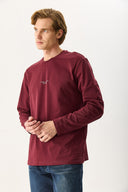 Erkek Brand Baskılı Bisiklet Yaka Regular Fit Tişört %100 Pamuk - Bordo