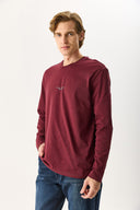 Erkek Brand Baskılı Bisiklet Yaka Regular Fit Tişört %100 Pamuk - Bordo