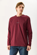 Erkek Brand Baskılı Bisiklet Yaka Regular Fit Tişört %100 Pamuk - Bordo