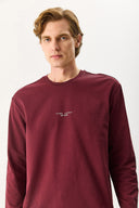 Erkek Brand Baskılı Bisiklet Yaka Regular Fit Tişört %100 Pamuk - Bordo