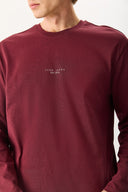 Erkek Brand Baskılı Bisiklet Yaka Regular Fit Tişört %100 Pamuk - Bordo