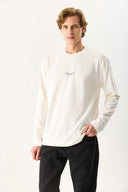 Erkek Brand Baskılı Bisiklet Yaka Regular Fit Tişört %100 Pamuk - Fildişi