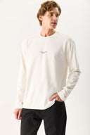 Erkek Brand Baskılı Bisiklet Yaka Regular Fit Tişört %100 Pamuk - Fildişi