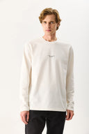 Erkek Brand Baskılı Bisiklet Yaka Regular Fit Tişört %100 Pamuk - Fildişi