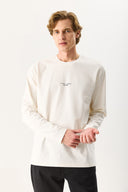 Erkek Brand Baskılı Bisiklet Yaka Regular Fit Tişört %100 Pamuk - Fildişi