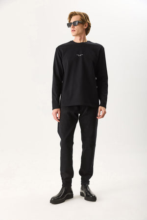 Erkek Brand Baskılı Bisiklet Yaka Regular Fit Tişört %100 Pamuk - Siyah