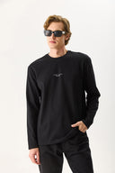 Erkek Brand Baskılı Bisiklet Yaka Regular Fit Tişört %100 Pamuk - Siyah