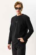 Erkek Brand Baskılı Bisiklet Yaka Regular Fit Tişört %100 Pamuk - Siyah