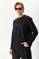 Erkek Brand Baskılı Bisiklet Yaka Regular Fit Tişört %100 Pamuk - Siyah