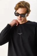 Erkek Brand Baskılı Bisiklet Yaka Regular Fit Tişört %100 Pamuk - Siyah