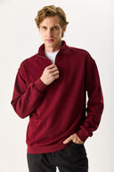 Erkek Bruce Dik Yaka Yarım Fermuarlı Sweatshirt %100 Pamuk - Bordo