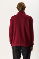 Erkek Bruce Dik Yaka Yarım Fermuarlı Sweatshirt %100 Pamuk - Bordo