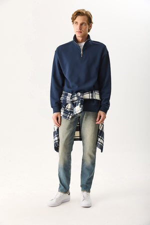 Erkek Bruce Dik Yaka Yarım Fermuarlı Sweatshirt %100 Pamuk - Lacivert