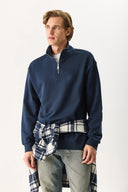 Erkek Bruce Dik Yaka Yarım Fermuarlı Sweatshirt %100 Pamuk - Lacivert