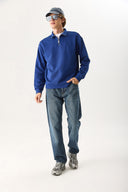 Erkek Bruce Dik Yaka Yarım Fermuarlı Sweatshirt %100 Pamuk - Navy