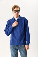Erkek Bruce Dik Yaka Yarım Fermuarlı Sweatshirt %100 Pamuk - Navy