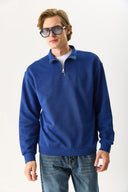 Erkek Bruce Dik Yaka Yarım Fermuarlı Sweatshirt %100 Pamuk - Navy