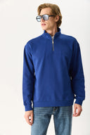 Erkek Bruce Dik Yaka Yarım Fermuarlı Sweatshirt %100 Pamuk - Navy