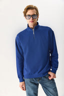 Erkek Bruce Dik Yaka Yarım Fermuarlı Sweatshirt %100 Pamuk - Navy