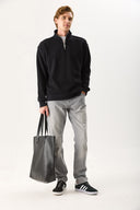 Erkek Bruce Dik Yaka Yarım Fermuarlı Sweatshirt %100 Pamuk - Siyah