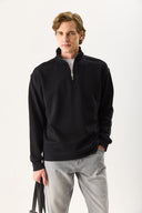 Erkek Bruce Dik Yaka Yarım Fermuarlı Sweatshirt %100 Pamuk - Siyah